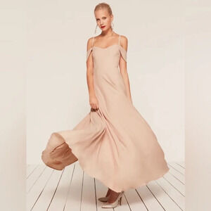 Reformation Poppy Maxi Dress Off Shoulder Gown. Champagne Nude Size 2